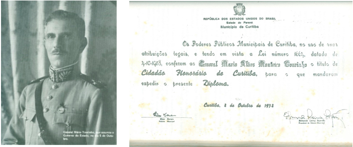 Interventor do Paraná em 1930, General Mário Tourinho, foi diplomado cidadão honorário de Curitiba em outubro de 1958.